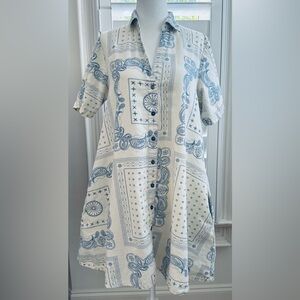 Current/Elliott Blue and White Patterned Shift Dress EUC Size 2
